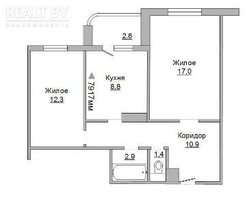 Двухкомнатная квартира, Суворова ул. - 171328