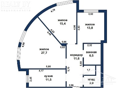 Трехкомнатная квартира, Октябрьской Революции ул. - 180715