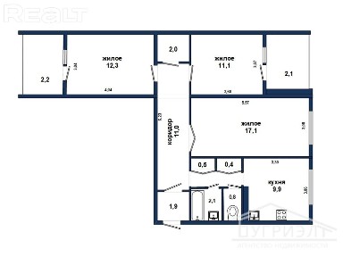 Трёхкомнатная квартира, наб. Франциска Скорины - 220256
