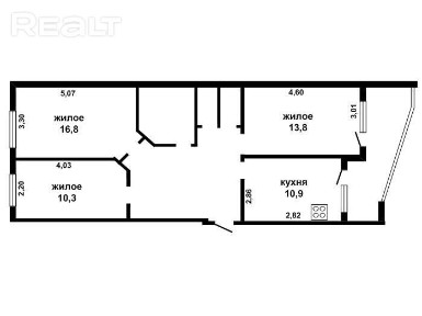 Трехкомнатная квартира, Машерова пр. - 132190