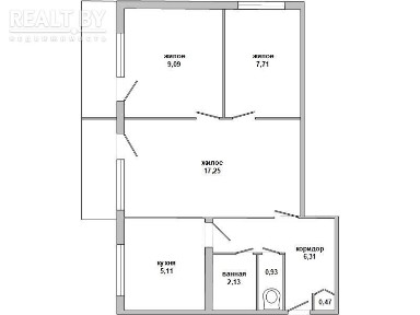 Трёхкомнатная квартира, Московская ул. - 190600