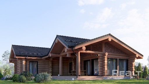 Новый деревянный дом с панорамными видами на лес и поле