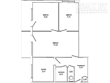 Трёхкомнатная квартира, Московская ул. - 190600
