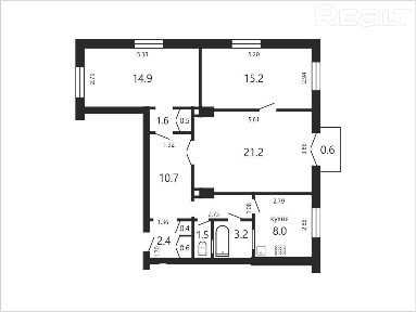 Трёхкомнатная квартира в историческом центре Минска.