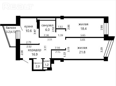 Двухкомнатная квартира возле парка Челюскинцев