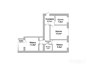 Трёхкомнатная квартира - 250569