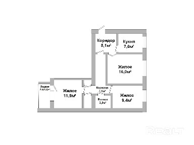 Трёхкомнатная квартира - 250569