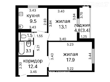 Двухкомнатная квартира ул. Нестерова, 96