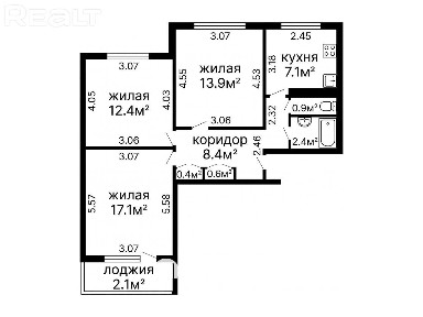 Продается трехкомнатная квартира по пер. Корженевского, 14