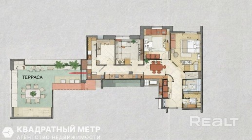 4 комнатная квартира + огромная терраса! Новый ремонт, рядом метро