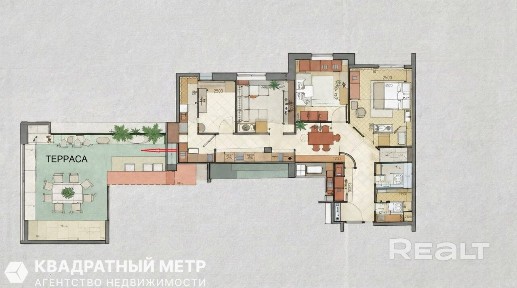 4 комнатная квартира + огромная терраса! Новый ремонт, рядом метро